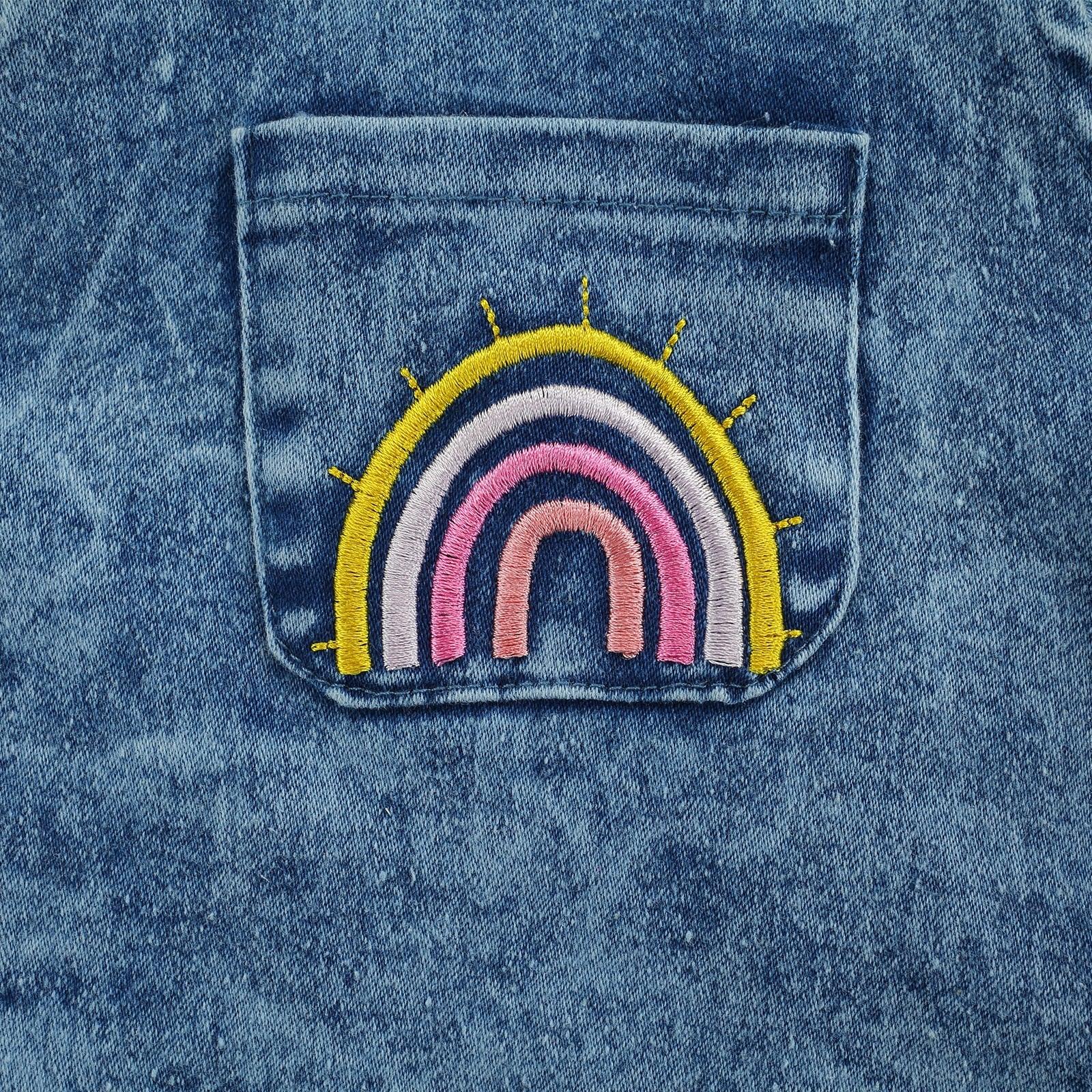 Denim Rompertje met Regenboog Borduursel